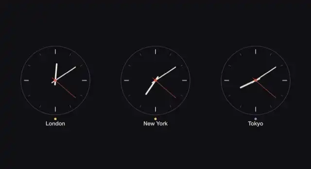 World Clock Trio — three side-by-side time-zone clocks as a Mac wallpaper